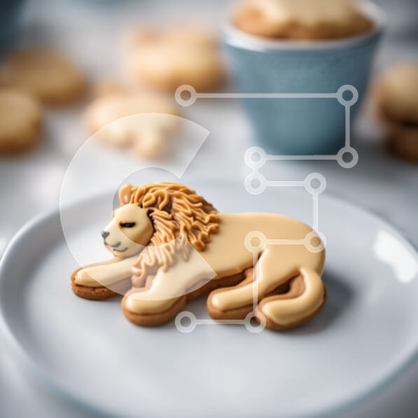 Σετ των 2 Intra Συλλεκτικό Ξύλινο Παζλ Plywood  4mm - Περίτεχνα διακοσμημένο μπισκότο λιονταριού σε λευκό πιάτο Σε Ξύλινο Κουτί - Διαστάσεις: 10x10 cm – 25 κομμάτια