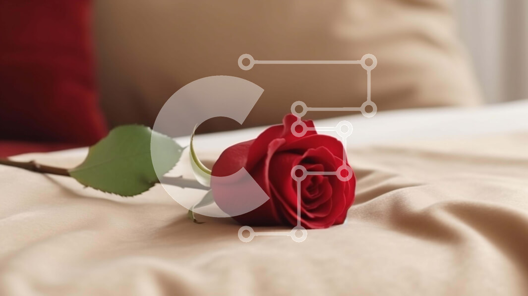 Intra Συλλεκτικό Ξύλινο Παζλ Plywood  4mm - Ρομαντικό κόκκινο τριαντάφυλλο στο κρεβάτι Σε Ξύλινο Κουτί - Διαστάσεις Puzzle: 10x10 cm – 25 κομμάτια