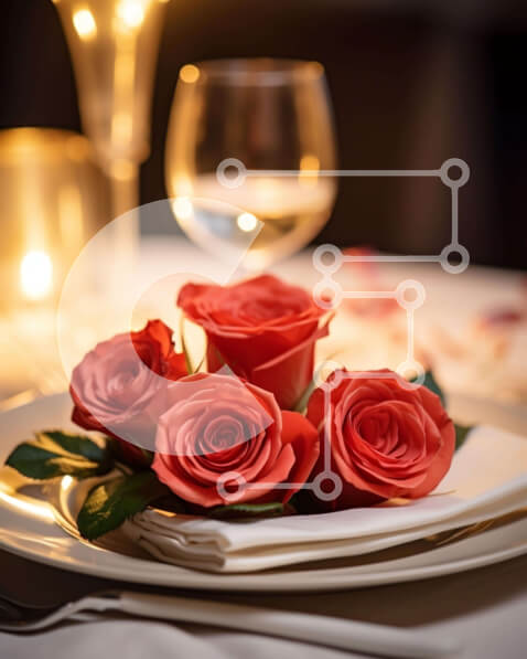 Σετ των 2 Intra Συλλεκτικό Ξύλινο Παζλ Plywood  4mm - Ρομαντικό δείπνο με κόκκινα τριαντάφυλλα και κρασί Σε Ξύλινο Κουτί - Διαστάσεις: 10x10 cm – 25 κομμάτια