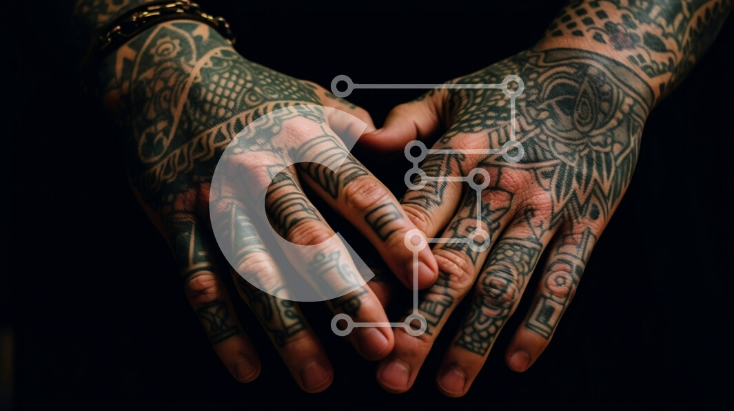 Intra Συλλεκτικό Ξύλινο Παζλ Plywood  4mm - Χέρια με τατουάζ με περίπλοκο σχέδιο πουλιών Σε Ξύλινο Κουτί - Διαστάσεις Puzzle: 10x10 cm – 25 κομμάτια