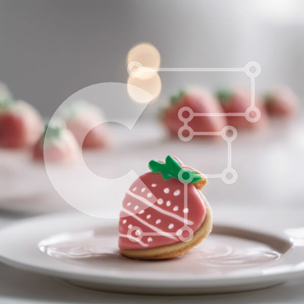 Σετ των 2 Intra Συλλεκτικό Ξύλινο Παζλ Plywood  4mm - Νόστιμα μπισκότα φράουλας σε ένα άσπρο πιάτο Σε Ξύλινο Κουτί - Διαστάσεις: 10x10 cm – 25 κομμάτια