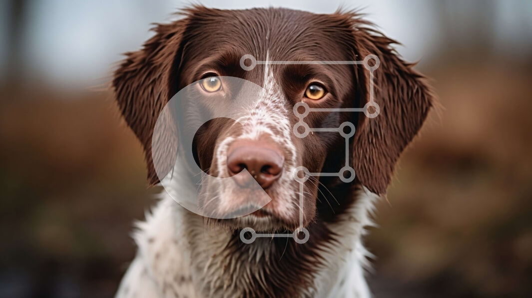 Σετ των 2 Intra Συλλεκτικό Ξύλινο Παζλ Plywood  4mm - Καφέ και λευκό σκυλί σε μια δασώδη περιοχή Σε Ξύλινο Κουτί - Διαστάσεις: 10x10 cm – 25 κομμάτια