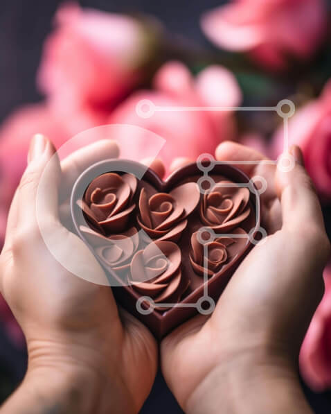 Intra Συλλεκτικό Ξύλινο Παζλ Plywood  4mm - Χέρια που κρατούν κουτί σοκολάτας σε σχήμα καρδιάς με τριαντάφυλλα Σε Ξύλινο Κουτί - Διαστάσεις Puzzle: 10x10 cm – 25 κομμάτια