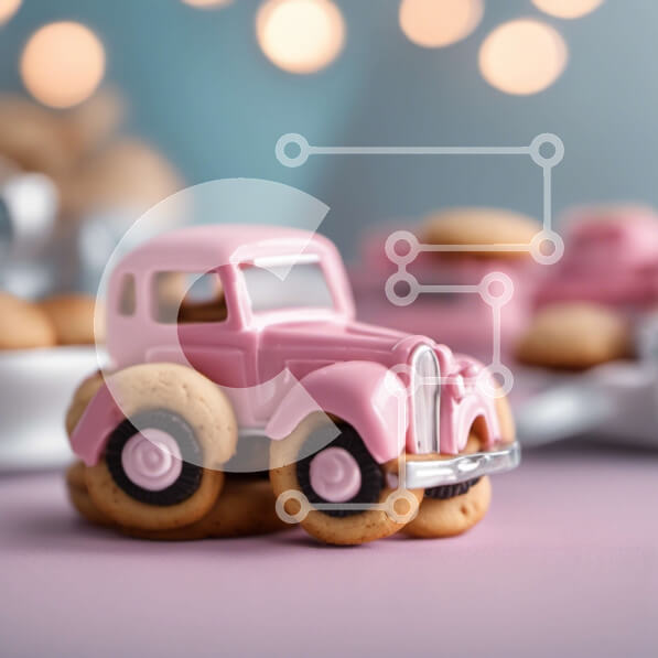 Intra Συλλεκτικό Ξύλινο Παζλ Plywood  4mm - Ροζ παιχνίδι αυτοκίνητο σε μπισκότα με διακόσμηση πάρτι Σε Ξύλινο Κουτί - Διαστάσεις Puzzle: 10x10 cm – 25 κομμάτια