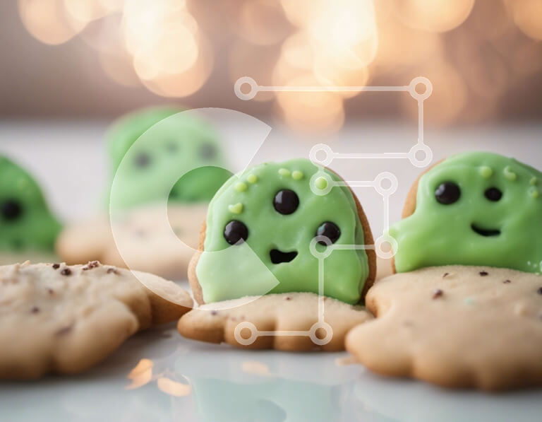 Σετ των 2 Intra Συλλεκτικό Ξύλινο Παζλ Plywood  4mm - Green Ghost Cookies για το Halloween Party Σε Ξύλινο Κουτί - Διαστάσεις: 10x10 cm – 25 κομμάτια