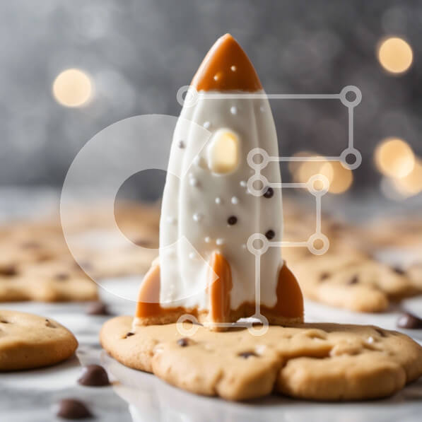 Σετ των 2 Intra Συλλεκτικό Ξύλινο Παζλ Plywood  4mm - Μπισκότο σε σχήμα διαστημόπλοιου με λευκό παγωμένο και κομματάκια σοκολάτας Σε Ξύλινο Κουτί - Διαστάσεις: 10x10 cm – 25 κομμάτια