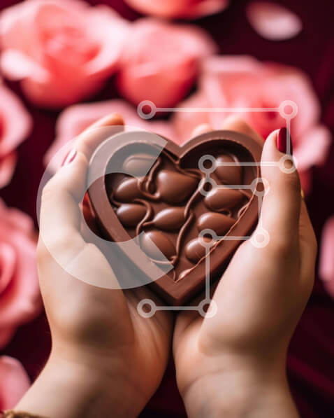 Intra Συλλεκτικό Ξύλινο Παζλ Plywood  4mm - Χέρια που κρατούν σοκολάτα σε σχήμα καρδιάς με ροζ τριαντάφυλλα Σε Ξύλινο Κουτί - Διαστάσεις Puzzle: 10x10 cm – 25 κομμάτια