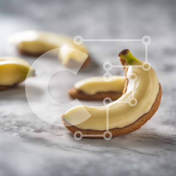 Σετ των 2 Intra Συλλεκτικό Ξύλινο Παζλ Plywood  4mm - Μπισκότα σε σχήμα μπανάνας με γέμιση κρέμας σε μαρμάρινη επιφάνεια Σε Ξύλινο Κουτί - Διαστάσεις: 10x10 cm – 25 κομμάτια