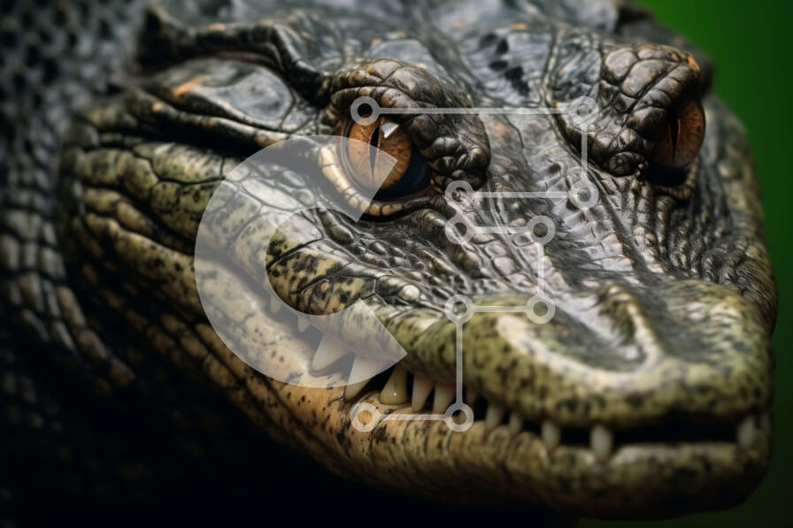 Σετ των 2 Intra Συλλεκτικό Ξύλινο Παζλ Plywood  4mm - Έντονη κοντινή λήψη κεφαλιού αλιγάτορα με αιχμηρά δόντια Σε Ξύλινο Κουτί - Διαστάσεις: 10x10 cm – 25 κομμάτια