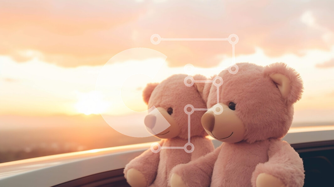 Intra Συλλεκτικό Ξύλινο Παζλ Plywood  4mm - Δύο ροζ αρκουδάκια που απολαμβάνουν ένα ηλιοβασίλεμα Σε Ξύλινο Κουτί - Διαστάσεις Puzzle: 10x10 cm – 25 κομμάτια