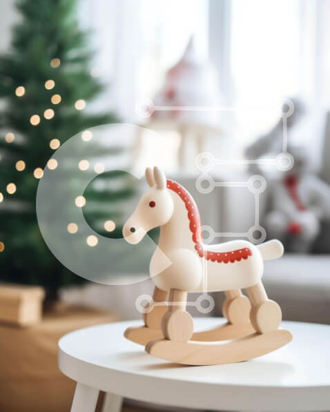 Intra Συλλεκτικό Ξύλινο Παζλ Plywood  4mm - Ξύλινο κουνιστό άλογο σε λευκό τραπέζι στο σαλόνι Σε Ξύλινο Κουτί - Διαστάσεις Puzzle: 10x10 cm – 25 κομμάτια