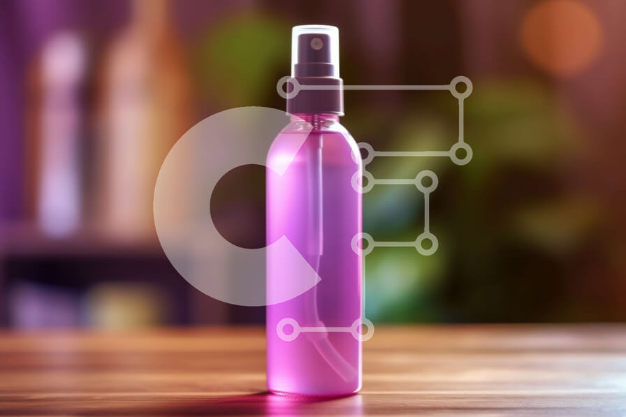 Intra Συλλεκτικό Ξύλινο Παζλ Plywood  4mm - Ροζ μπουκάλι σπρέι με ετικέτα "Pure Essence" σε ξύλινο τραπέζι Σε Ξύλινο Κουτί - Διαστάσεις: 10x10 cm – 25 κομμάτια