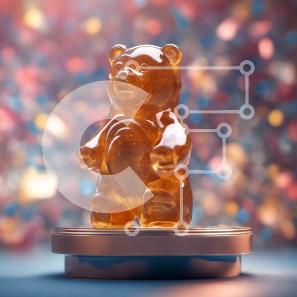 Intra Συλλεκτικό Ξύλινο Παζλ Plywood  4mm - Πολύχρωμο Gummy Bear σε διακοσμητικό βάθρο με κομφετί Σε Ξύλινο Κουτί - Διαστάσεις: 10x10 cm – 25 κομμάτια