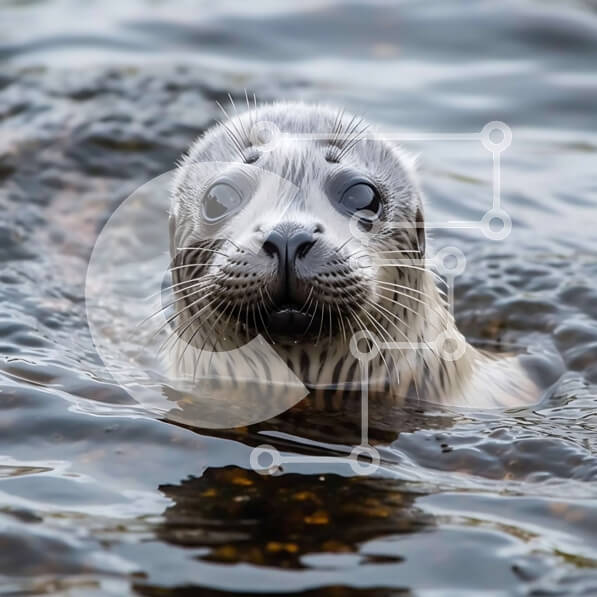 Intra Συλλεκτικό Ξύλινο Παζλ Plywood  4mm - Χαριτωμένη φωτογραφία ενός κουταβιού φώκιας που κολυμπά στον ωκεανό Σε Ξύλινο Κουτί - Διαστάσεις: 10x10 cm – 25 κομμάτια