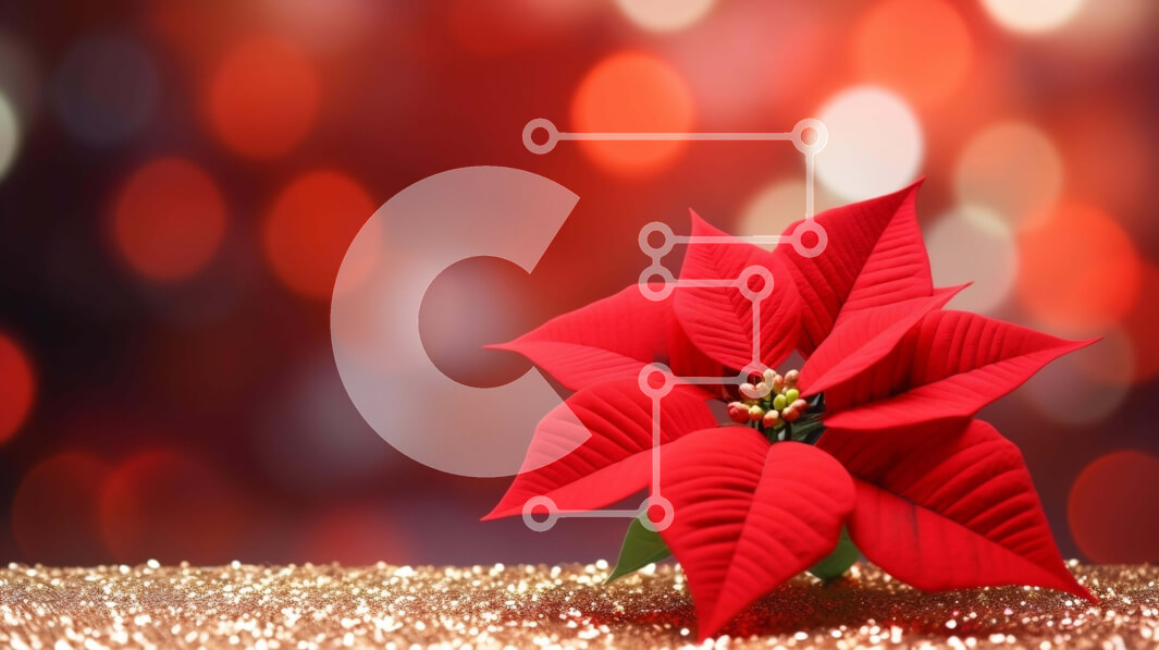 Intra Συλλεκτικό Ξύλινο Παζλ Plywood  4mm - Κομψό και γιορτινό κόκκινο λουλούδι Poinsettia με φώτα Bokeh Σε Ξύλινο Κουτί - Διαστάσεις: 10x10 cm – 25 κομμάτια