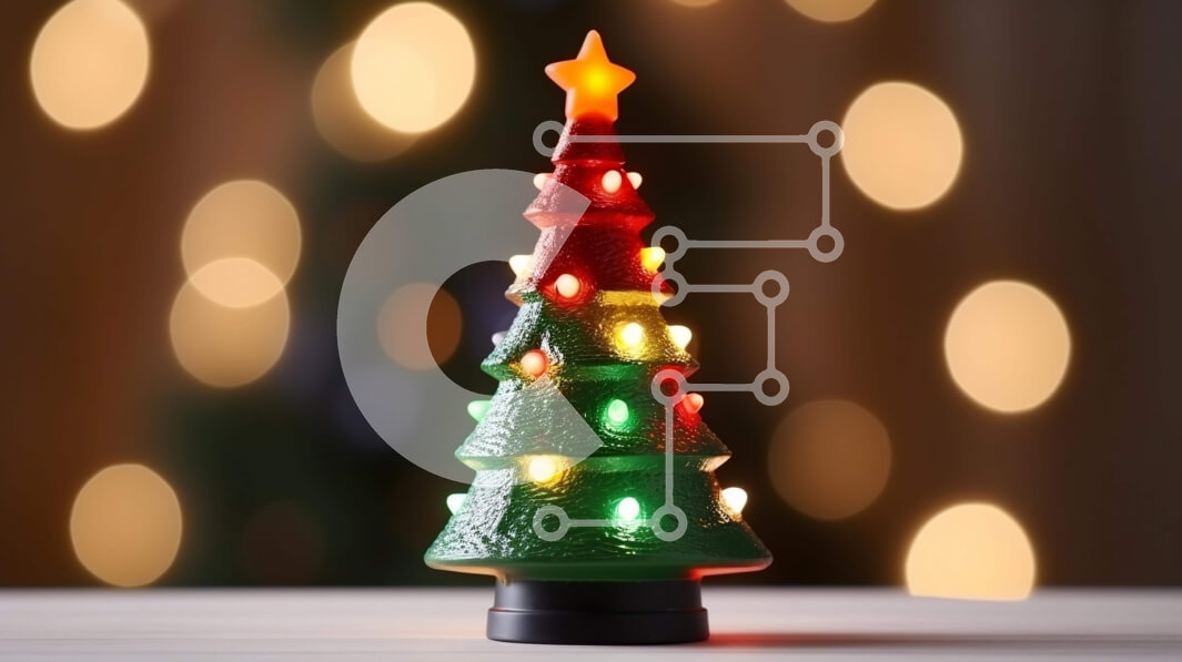 Intra Συλλεκτικό Ξύλινο Παζλ Plywood  4mm - Πολύχρωμο χριστουγεννιάτικο δέντρο με φώτα Bokeh Σε Ξύλινο Κουτί - Διαστάσεις: 10x10 cm – 25 κομμάτια