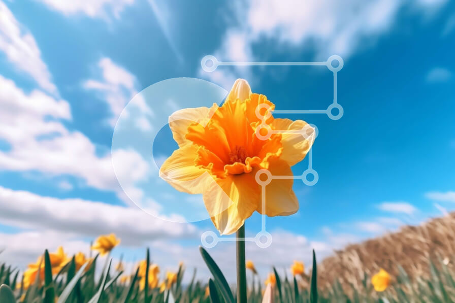 Intra Συλλεκτικό Ξύλινο Παζλ Plywood  4mm - Όμορφη εικόνα ενός χωραφιού με κίτρινους νάρκισσους μια ηλιόλουστη μέρα Σε Ξύλινο Κουτί - Διαστάσεις: 10x10 cm – 25 κομμάτια