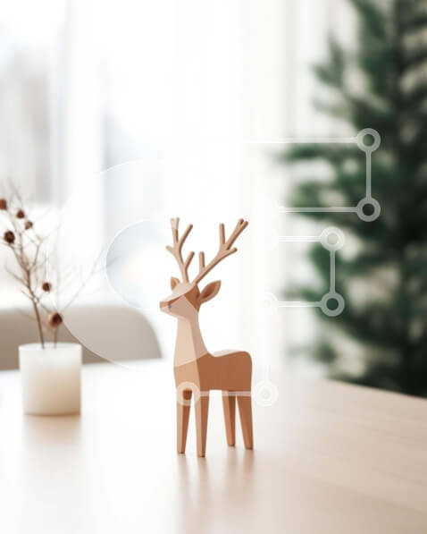 Intra Συλλεκτικό Ξύλινο Παζλ Plywood  4mm - Ξύλινο ειδώλιο ελαφιού και φυτό σε γλάστρα για διακόσμηση διακοπών Σε Ξύλινο Κουτί - Διαστάσεις Puzzle: 10x10 cm – 25 κομμάτια