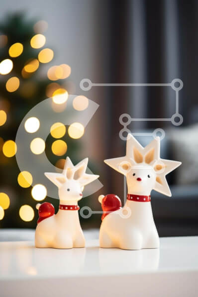 Intra Συλλεκτικό Ξύλινο Παζλ Plywood  4mm - Ειδώλια ταράνδων διακοπών σε ένα λευκό τραπέζι Σε Ξύλινο Κουτί - Διαστάσεις: 10x10 cm – 25 κομμάτια