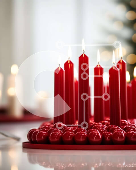 Σετ των 2 Intra Συλλεκτικό Ξύλινο Παζλ Plywood  4mm - Κόκκινες μπάλες κεριών διάταξη σε διακοσμημένο τραπέζι Σε Ξύλινο Κουτί - Διαστάσεις: 10x10 cm – 25 κομμάτια