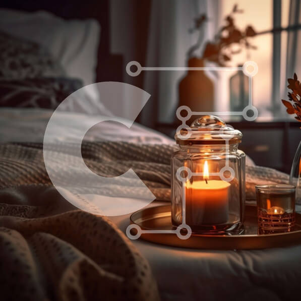 Intra Συλλεκτικό Ξύλινο Παζλ Plywood  4mm - Άνετο υπνοδωμάτιο με κομοδίνο με κεριά Σε Ξύλινο Κουτί - Διαστάσεις Puzzle: 10x10 cm – 25 κομμάτια