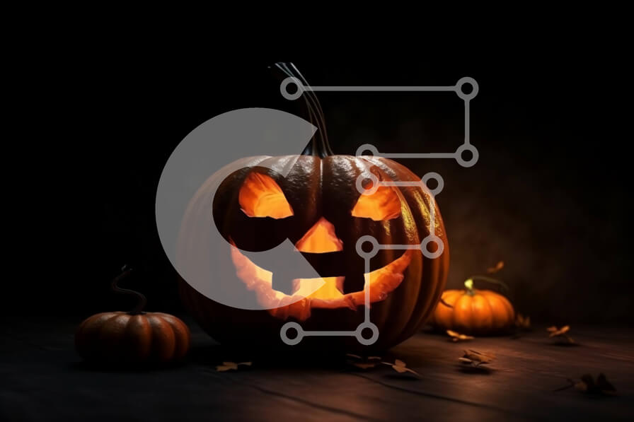 Intra Συλλεκτικό Ξύλινο Παζλ Plywood  4mm - Τρομακτικό Jack-o'-lantern κολοκύθα σε σκούρο ξύλινο τραπέζι Σε Ξύλινο Κουτί - Διαστάσεις: 10x10 cm – 25 κομμάτια