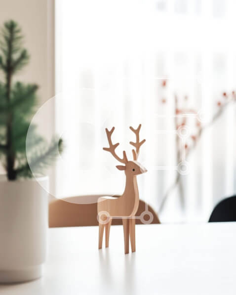 Intra Συλλεκτικό Ξύλινο Παζλ Plywood  4mm - Ξύλινο ειδώλιο ελαφιού στο τραπέζι με φυτά σε γλάστρες Σε Ξύλινο Κουτί - Διαστάσεις Puzzle: 10x10 cm – 25 κομμάτια