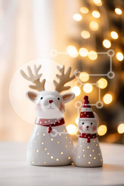 Intra Συλλεκτικό Ξύλινο Παζλ Plywood  4mm - Κεραμικά ειδώλια ταράνδων με χριστουγεννιάτικα φώτα Σε Ξύλινο Κουτί - Διαστάσεις: 10x10 cm – 25 κομμάτια