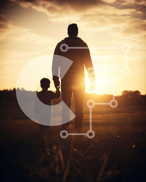 Intra Συλλεκτικό Ξύλινο Παζλ Plywood  4mm - Πατέρας και γιος που περπατούν στο χωράφι στο ηλιοβασίλεμα Σε Ξύλινο Κουτί - Διαστάσεις Puzzle: 10x10 cm – 25 κομμάτια