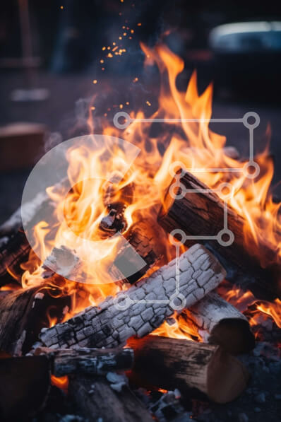 Σετ των 2 Intra Συλλεκτικό Ξύλινο Παζλ Plywood  4mm - Φωτιά με αναμμένα κορμούς και φλόγες σε ένα δάσος Σε Ξύλινο Κουτί - Διαστάσεις: 10x10 cm – 25 κομμάτια