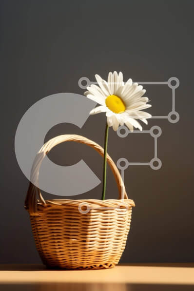 Σετ των 2 Intra Συλλεκτικό Ξύλινο Παζλ Plywood  4mm - Λευκό λουλούδι μαργαρίτας σε ένα ψάθινο καλάθι σε ένα ημιτελές ξύλινο τραπέζι Σε Ξύλινο Κουτί - Διαστάσεις: 10x10 cm – 25 κομμάτια