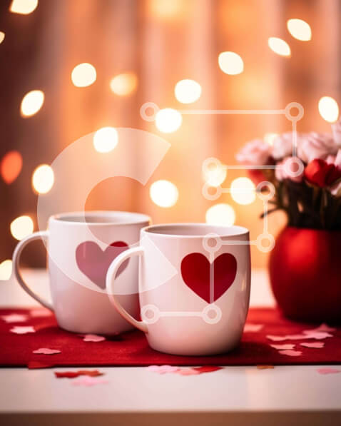 Σετ των 2 Intra Συλλεκτικό Ξύλινο Παζλ Plywood  4mm - Κούπες καφέ με διακοσμητικά σε σχήμα καρδιάς σε τραπέζι Σε Ξύλινο Κουτί - Διαστάσεις: 10x10 cm – 25 κομμάτια