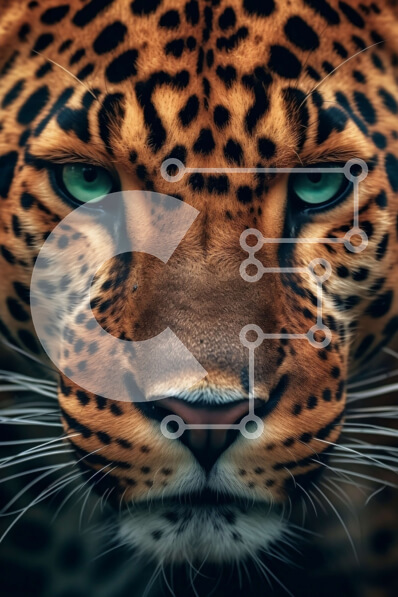 Σετ των 2 Intra Συλλεκτικό Ξύλινο Παζλ Plywood  4mm - Εκπληκτική κοντινή πλάνο του προσώπου της λεοπάρδαλης με πράσινα μάτια Σε Ξύλινο Κουτί - Διαστάσεις: 10x10 cm – 25 κομμάτια