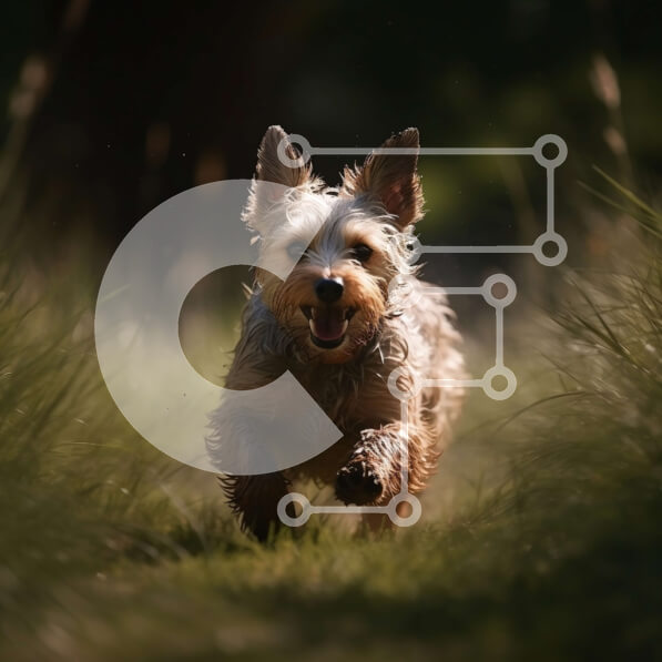 Intra Συλλεκτικό Ξύλινο Παζλ Plywood  4mm - Ευτυχισμένος σκύλος που απολαμβάνει τον ήλιο σε ένα χωράφι με ψηλό γρασίδι Σε Ξύλινο Κουτί - Διαστάσεις: 10x10 cm – 25 κομμάτια