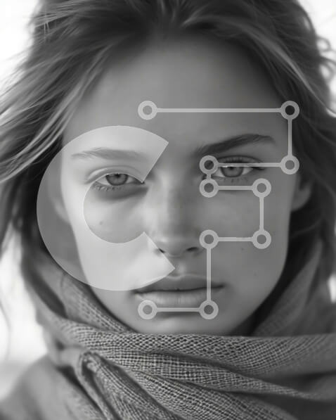 Intra Συλλεκτικό Ξύλινο Παζλ Plywood  4mm - Πορτρέτο μιας γυναίκας που φορά ένα κασκόλ και κοιτάζει την κάμερα Σε Ξύλινο Κουτί - Διαστάσεις Puzzle: 10x10 cm – 25 κομμάτια