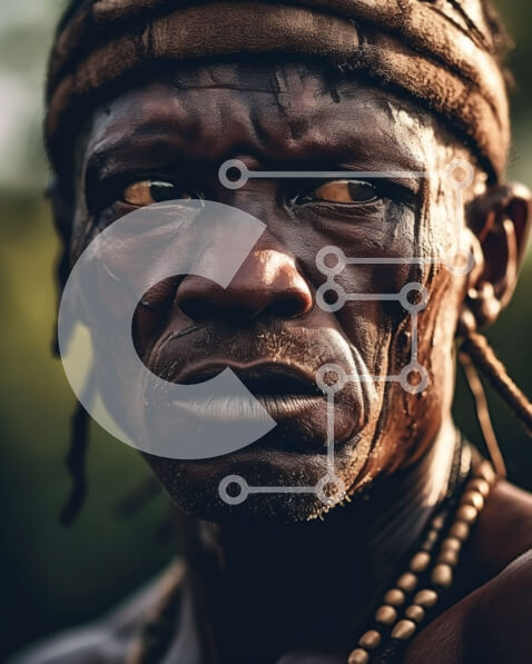 Intra Συλλεκτικό Ξύλινο Παζλ Plywood  4mm - Φυλετικός άνδρας με παραδοσιακά σημάδια και κεφαλή Σε Ξύλινο Κουτί - Διαστάσεις Puzzle: 10x10 cm – 25 κομμάτια