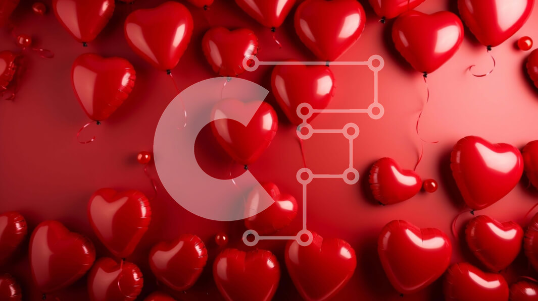 Intra Συλλεκτικό Ξύλινο Παζλ Plywood  4mm - Κόκκινα μπαλόνια σε σχήμα καρδιάς σε κόκκινο φόντο Σε Ξύλινο Κουτί - Διαστάσεις Puzzle: 10x10 cm – 25 κομμάτια