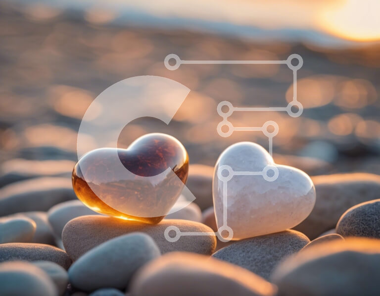 Intra Συλλεκτικό Ξύλινο Παζλ Plywood  4mm - Γλυπτά από γυαλί σε σχήμα καρδιάς σε βότσαλα στην παραλία Σε Ξύλινο Κουτί - Διαστάσεις: 10x10 cm – 25 κομμάτια