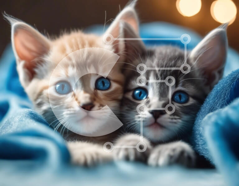 Σετ των 2 Intra Συλλεκτικό Ξύλινο Παζλ Plywood  4mm - Δύο γατάκια που ξαπλώνουν σε μια κουβέρτα με μπλε μάτια Σε Ξύλινο Κουτί - Διαστάσεις: 10x10 cm – 25 κομμάτια