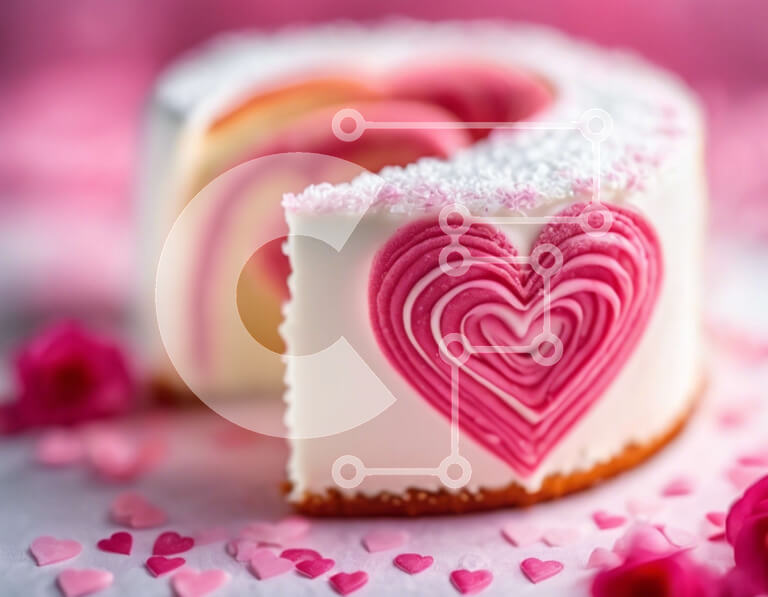 Σετ των 2 Intra Συλλεκτικό Ξύλινο Παζλ Plywood  4mm - Κέικ σε σχήμα καρδιάς με λευκό παγωμένο και ροζ τριαντάφυλλα Σε Ξύλινο Κουτί - Διαστάσεις: 10x10 cm – 25 κομμάτια