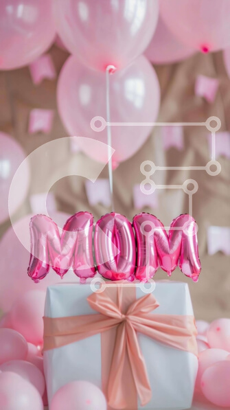 Intra Συλλεκτικό Ξύλινο Παζλ Plywood  4mm - Ροζ κουτί δώρου και μπαλόνια για τη γιορτή γενεθλίων της μαμάς Σε Ξύλινο Κουτί - Διαστάσεις: 10x10 cm – 25 κομμάτια