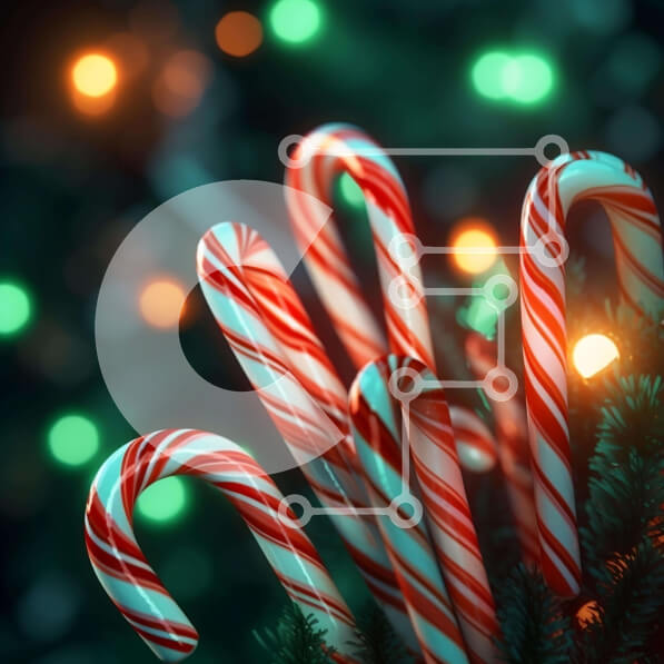 Intra Συλλεκτικό Ξύλινο Παζλ Plywood  4mm - Κοντινό πλάνο από καλάμια καραμελών σε ένα χριστουγεννιάτικο δέντρο Σε Ξύλινο Κουτί - Διαστάσεις: 10x10 cm – 25 κομμάτια