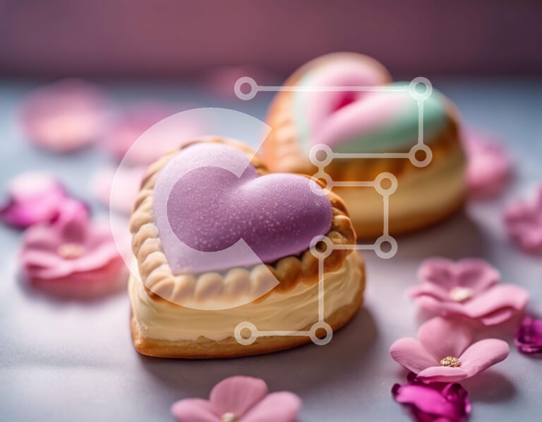 Σετ των 2 Intra Συλλεκτικό Ξύλινο Παζλ Plywood  4mm - Ζαχαροπλαστεία σε σχήμα καρδιάς για την ημέρα του Αγίου Βαλεντίνου στο τραπέζι με ροζ λουλούδια Σε Ξύλινο Κουτί - Διαστάσεις: 10x10 cm – 25 κομμάτια