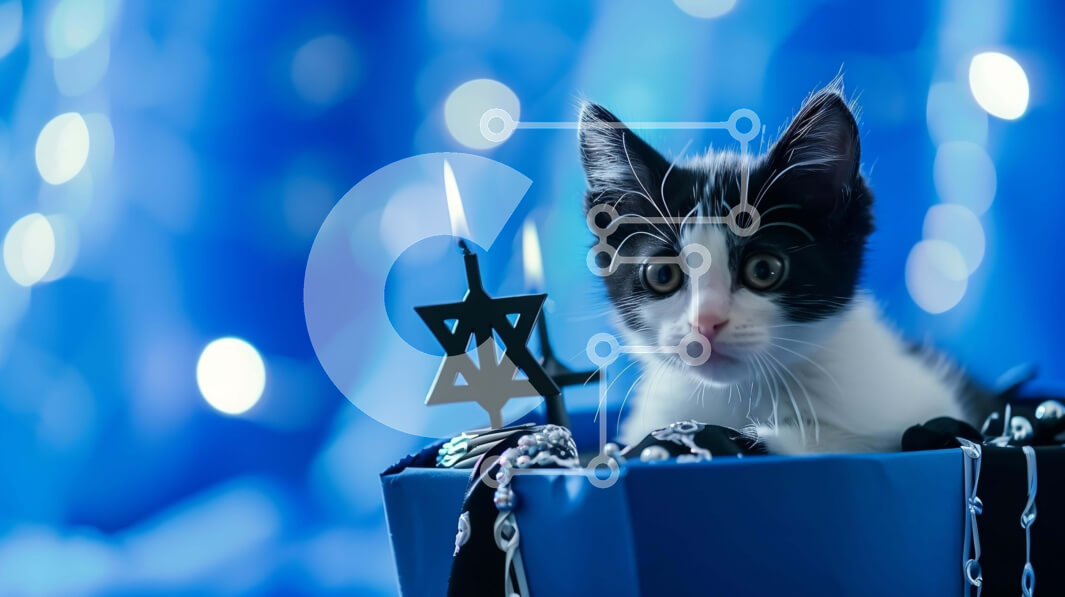 Σετ των 2 Intra Συλλεκτικό Ξύλινο Παζλ Plywood  4mm - Ασπρόμαυρο γατάκι που γιορτάζει το Χανουκά σε ανοιχτό κουτί Σε Ξύλινο Κουτί - Διαστάσεις: 10x10 cm – 25 κομμάτια