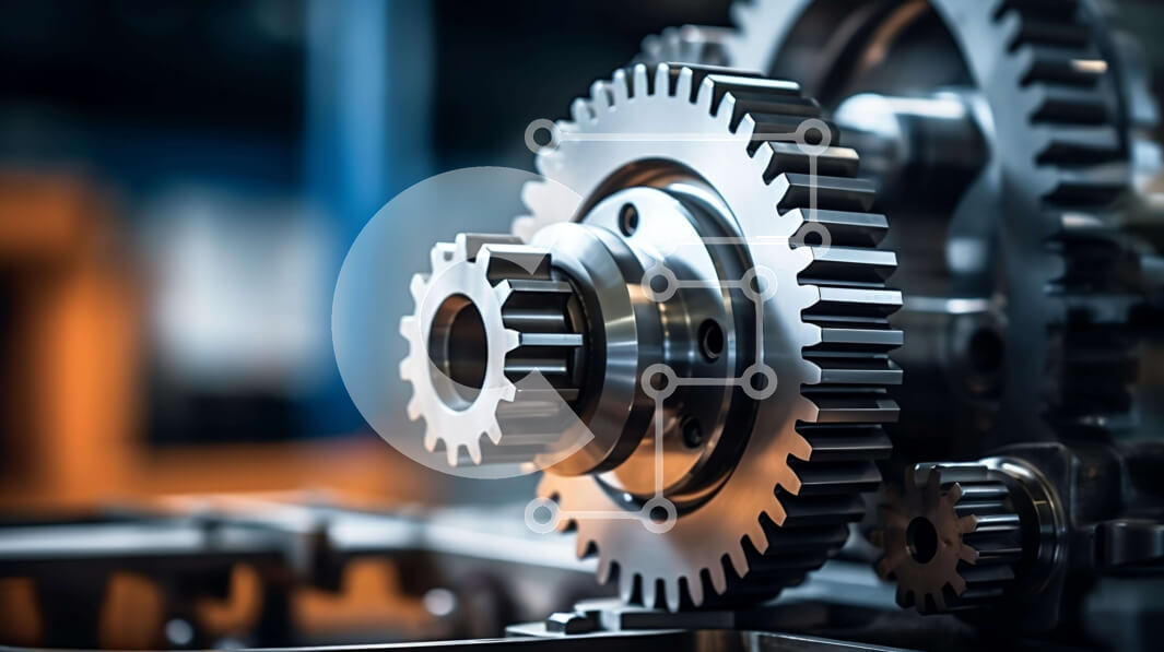 Intra Συλλεκτικό Ξύλινο Παζλ Plywood  4mm - Κοντινό πλάνο των γραναζιών σε σκηνικό βιομηχανικών μηχανημάτων Σε Ξύλινο Κουτί - Διαστάσεις Puzzle: 10x10 cm – 25 κομμάτια