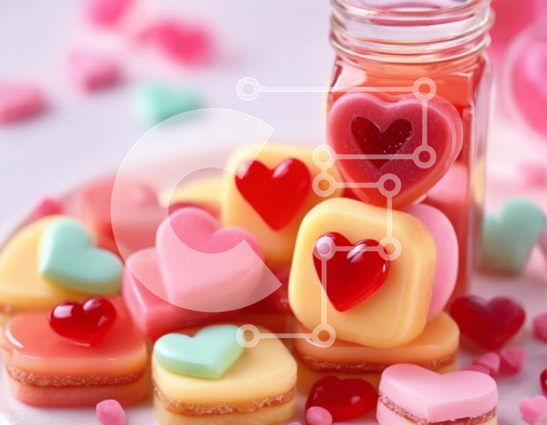 Σετ των 2 Intra Συλλεκτικό Ξύλινο Παζλ Plywood  4mm - Πιάτο με καραμέλες και γλυκά σε σχήμα καρδιάς Σε Ξύλινο Κουτί - Διαστάσεις: 10x10 cm – 25 κομμάτια