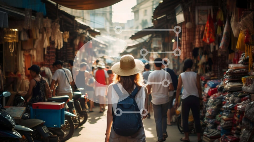 Intra Συλλεκτικό Ξύλινο Παζλ Plywood  4mm - Γυναίκα που περπατά σε έναν πολυσύχναστο δρόμο της αγοράς Σε Ξύλινο Κουτί - Διαστάσεις Puzzle: 10x10 cm – 25 κομμάτια