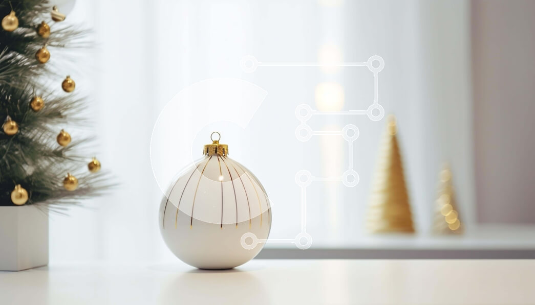 Intra Συλλεκτικό Ξύλινο Παζλ Plywood  4mm - Λευκό και χρυσό χριστουγεννιάτικο στολίδι στο τραπέζι με στολισμένο χριστουγεννιάτικο δέντρο Σε Ξύλινο Κουτί - Διαστάσεις: 10x10 cm – 25 κομμάτια