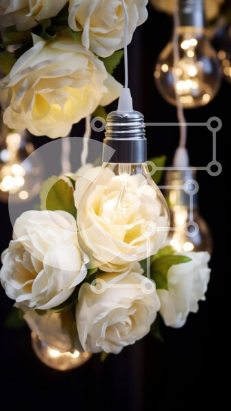 Intra Συλλεκτικό Ξύλινο Παζλ Plywood  4mm - Συστάδα λευκών τριαντάφυλλων που κρέμονται από λαμπτήρες φωτός Σε Ξύλινο Κουτί - Διαστάσεις Puzzle: 10x10 cm – 25 κομμάτια