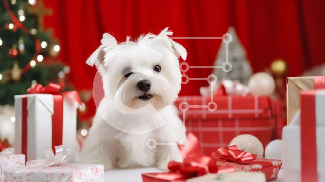 Intra Συλλεκτικό Ξύλινο Παζλ Plywood  4mm - Εορταστικό μικρό λευκό σκυλί με δώρα και χριστουγεννιάτικο δέντρο Σε Ξύλινο Κουτί - Διαστάσεις: 10x10 cm – 25 κομμάτια